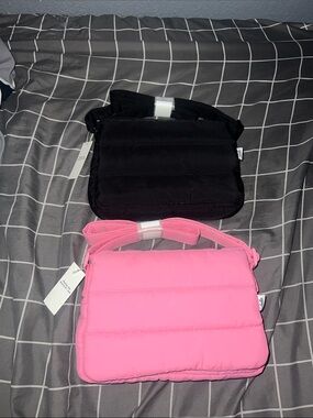 Two Small Quilted Crossbody Bag - Pink and Black